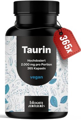 Taurin Hochdosiert - 365 Kapseln - 2000mg pro Portion - Vegan - Langzeitvorrat
