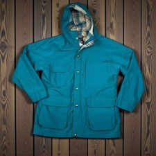 Vintage Large Woolrich Teal Flannel Wool Lined Hooded Chore Jacket Women Blue