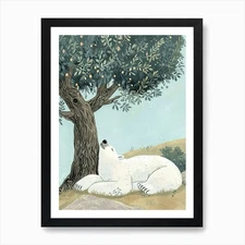 Polar Bear Laying Under A Tree Stor Framed Wall Art Poster Canvas Print Picture