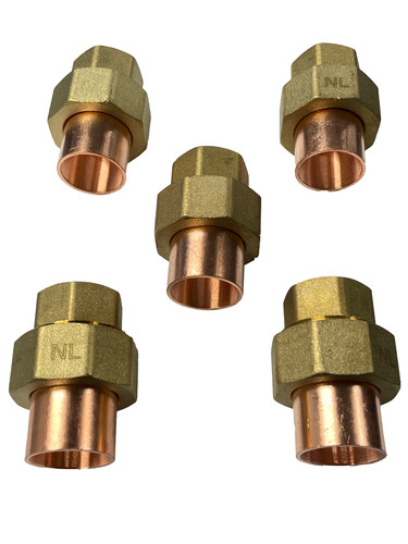 3/4" Copper Brass Union C x C Pipe Fitting 5-Pack Plumbing Pressure Connector NE