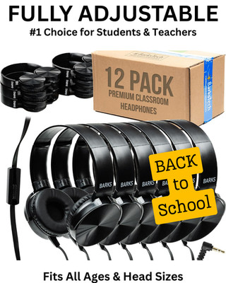 Barks Classroom Headphones w/ Mic   Sapphire, School Use, On-Ear Black Pack12