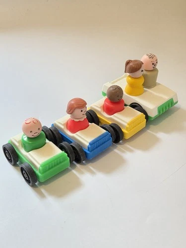 Plastic Fisher Price Little People Lot Of 5 People Plus 4 Vehicles Vintage EUC