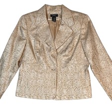 Gold Brocade Paisley Blazer 12 Metallic Jacquard Holiday Cocktail Evening Jacket
