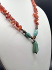 Vintage 925 Sterling Silver Carnelian / Turquoise Beaded Necklace 16.5”-18” Adj — photo 8
