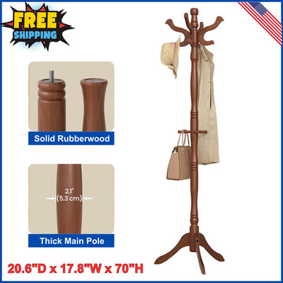 VASAGLE Coat Rack Stand Free Standing with 11 Hooks, Wooden Hall Tree Coat Rack