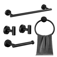 5pc Bath Hardware Set Black - Towel Ring Towel Bar Toilet Paper Holder Hooks