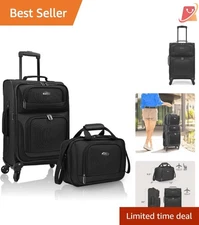 Lightweight Softside Carry-on Suitcase 4-Wheel Set Black Travel Luggage
