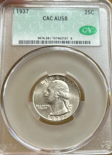 1937 Washington Silver Quarter CAC AU58 25C