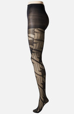 CALVIN KLEIN Control Top Pantyhose Sheer Geo Block Pattern Black Size A $16 -NWT