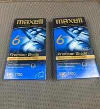 Sealed Maxell Premium Grade VHS T-120 6 Hour Blank Video Tapes, Lot of 2 NEW