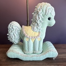 Vtg Ceramic Baby Nursery Decor Handmade Rocking Horse Pastel Table Lamp Light