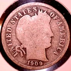 1909 BARBER SILVER DIME 10C