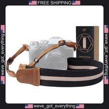 Cotton Camera Strap Adjustable Vintage Cowhide Ends for DSLR