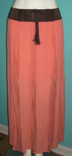 Maxi Skirt Medium Boho Festival Country Coral Brown Elastic Waist Pull On NEW