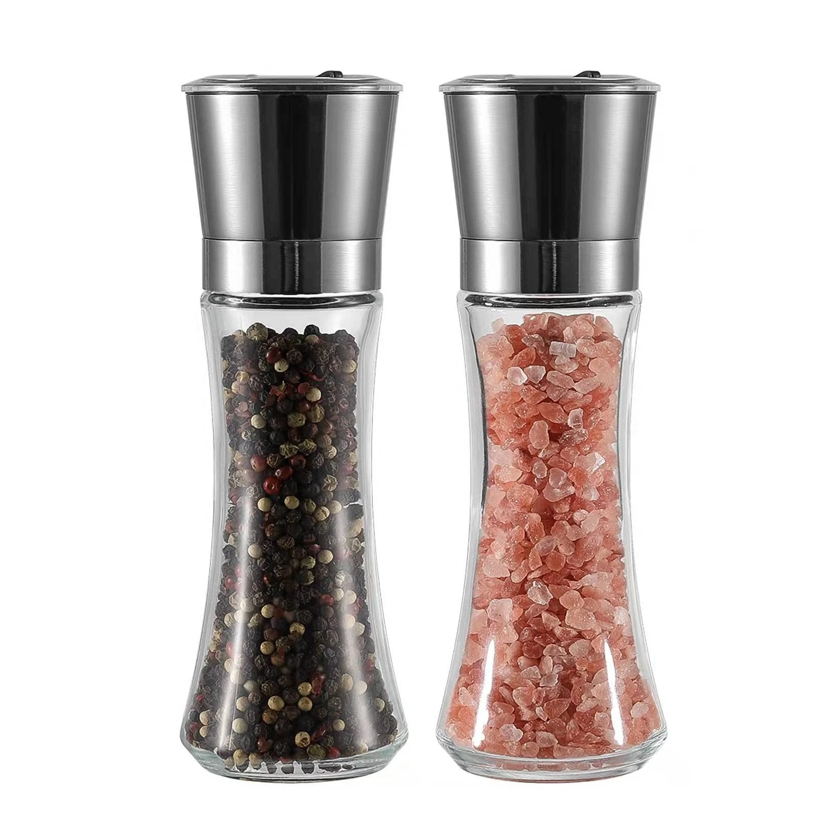 Stainless Steel Glass Salt and Pepper Grinder Refillable Kitchen Spice Grinder