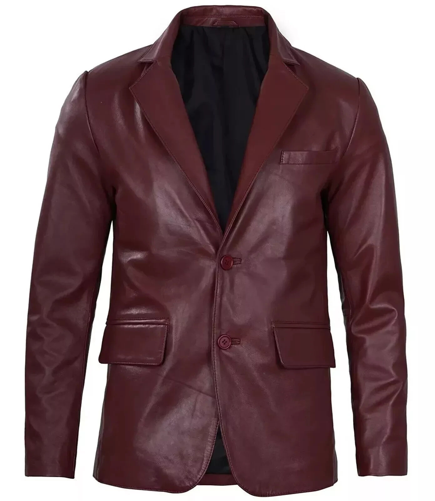 Blazer clásico de cuero granate para hombre Chaqueta de cuero de piel de cord...