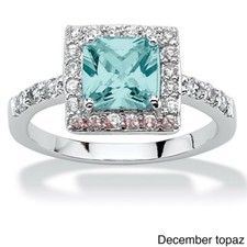 Natural Blue Topaz Gemstone with 18K White Gold Plated Silver Women's Ring 3514