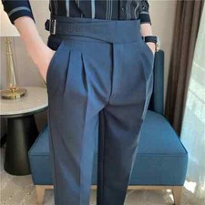 High Waist Men Dress Pants Trousers Straight Slim Fit Suit Pants Casual Fashion