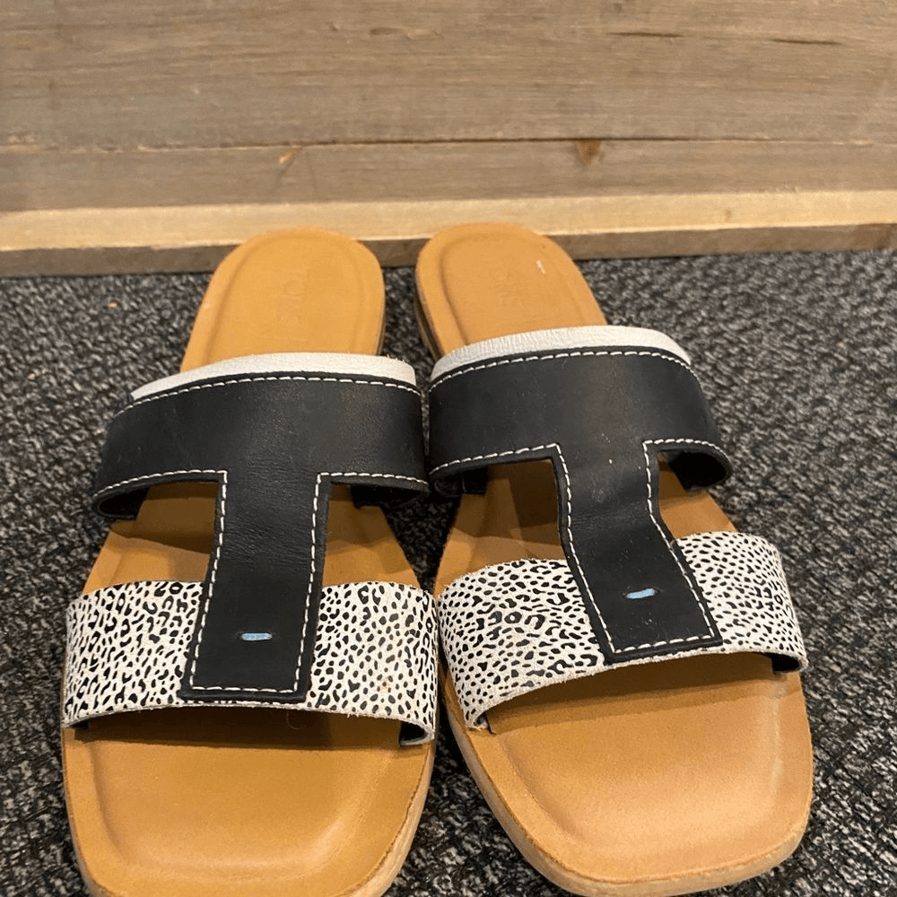 TOMS Women's, Seacliff Sandal Black Leather/Mini Leopard