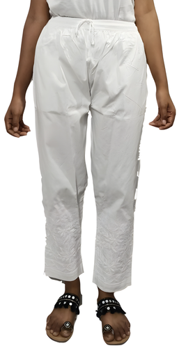Pants Women Chikan Cotton Lycra Trousers Embroidery Salwar Indian Summer Pajama - Picture 14 of 55
