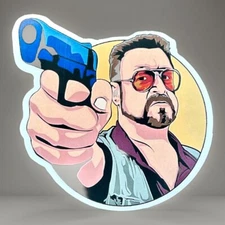 Big Lebowski Walter With Gun The Dude Abides Die Cut Vinyl Laptop Sticker 3”