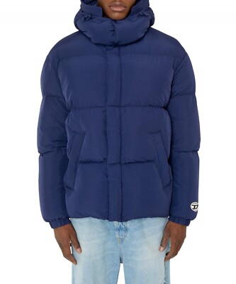 New Diesel W-Rolf Down Winter Puffer Jacket Coat S Navy quilted