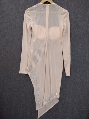 Womens Glitter Mesh See Through Rhinestone Long Sleeve Asymmetrical Mini  Dress | eBay