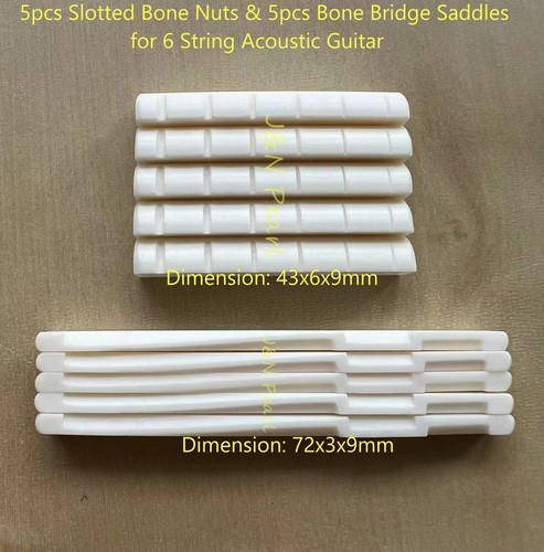 5 tuercas de hueso ranuradas y 5 sillines de puente de hueso para guitarra acústica de 6 cuerdas - Imagen 2 de 2