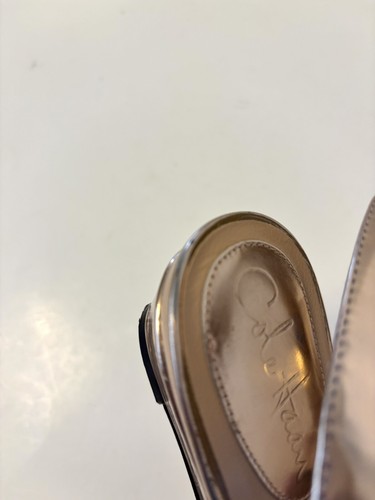 Sandali donna Cole Haan cinturino tessuto tono oro zeppa regolabile 7,5 B - Foto 8 di 9