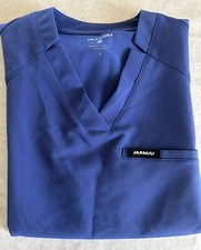 Jaanuu Women's Small S Scrub Top Short sleeve Blue Relaxed 3 pocket V-Neck