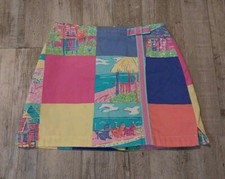 Rare VTG Lilly Pulitzer Girls 7 Patchwork Beach Tropical Scene Skort White Label
