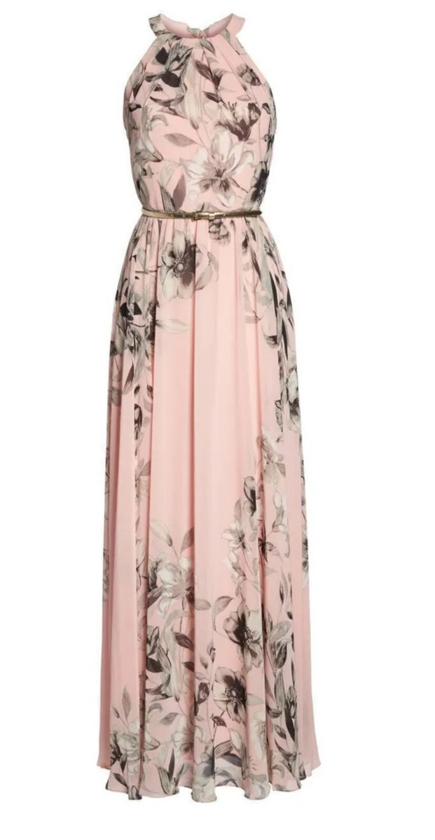 Eliza J Maxi Dress Pink Floral Chiffon Women's Sleeveless