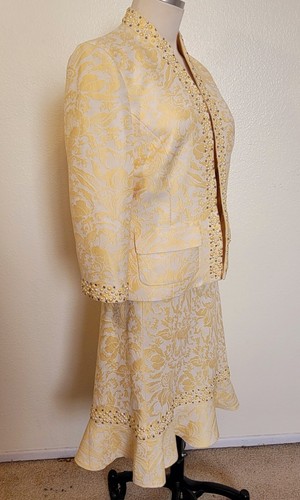 ECI New York/Anne Klein Beaded Yellow Ivory 2PC Suit Sz 8 EUC! - Picture 4 of 13