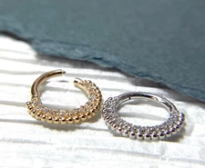 1pc Solid 14kt Gold Gem & Bead Front Hinged Segment Ring Helix Cartilage Clicker