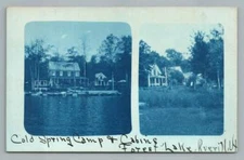 Cold Spring Camp & Cabins AVERILL Vermont RPPC Forest Lake Cyanotype Photo 1910s