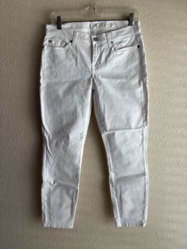 7 For All Mankind Damenjeans Gr. 28 (30X25) kurzes Bein mittlerer Anstieg weiße Denim-Jeans - Bild 1 von 9