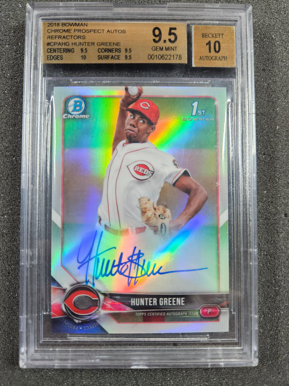 🌟 2018 Bowman Chrome HUNTER GREENE Refractor RC Auto #/499 BGS 9.5 TRUE GEM+