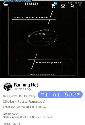 Outside Edge ~ Running Hot 2013 Remastered CD 1986 Hi-Tech AOR Soft Melodic Rock