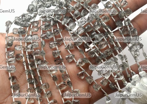 30 Pieces, Natural Black Rutile Quartz Faceted Pyramid Shape Beads, Size-6-7mm - Picture 4 of 6