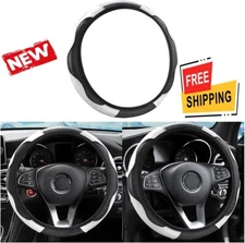 Elastic Non-Slip Leather Steering Whee Car Cover Black/White
