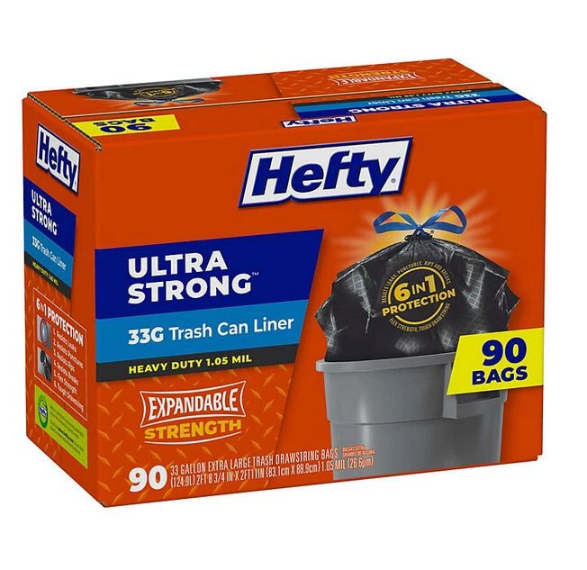 Hefty Strong Large Trash Bags, 33 Gallon, 48 Count