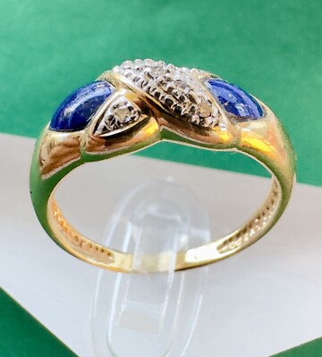 Lapis Lazuli 14K Diamond Ring 3.1g
