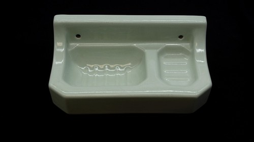 Vintage Green Porcelain Surface Mount Wall Soap Dish - Picture 2 of 6