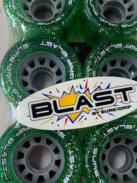 NOS Sure Grip Blast indoor speed roller skating wheels Green with glitter 62mm