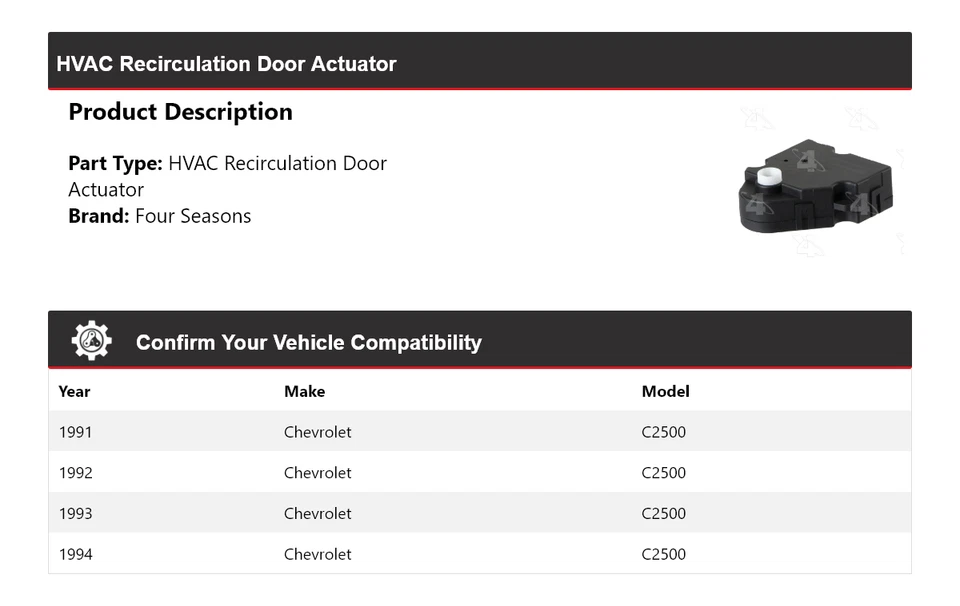For 1991-1994 Chevrolet C2500 HVAC Recirculation Door Actuator 4 Seasons 1992 - Image 2 of 4