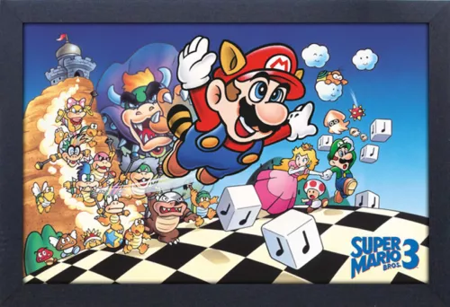 SUPER MARIO BROS 3 VIDEO GAME 13x19 FRAMED GELCOAT POSTER SUPER NINTENDO SNES!!!