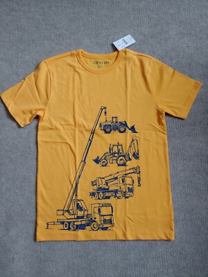 J Crew Crewcuts Trucks T Shirt Boys Size M 8 9 Orange Short Sleeve NEW