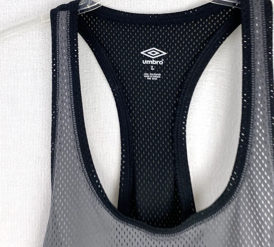 Camiseta sin mangas Umbro Racerback para mujer fútbol sin mangas malla negra gris talla: L Foto 4 de 4