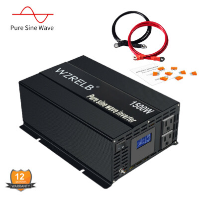 Power Inverter 12DC Pure Sine Wave 1500W 120VAC RV Car Truck Solar System RV LCD