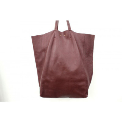 Celine Horizontal Cabas Leather Handbag Shoulder Bag Wine Red From